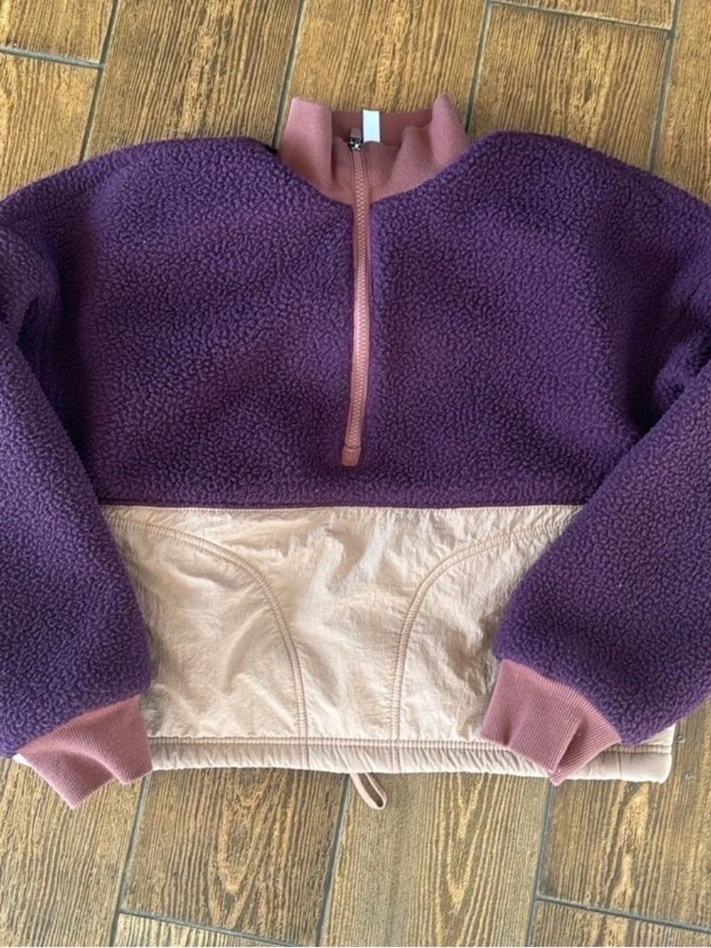Plush Purple Sherpa Half-Zip Jacket with Blush Panels